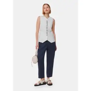 Whistles Navy Linen Barrel Leg Trouser
